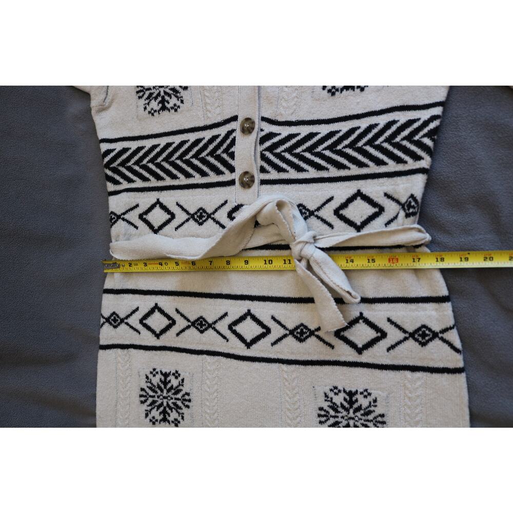 LUCKY BRAND Sweater Dress Large Cream Black White Geometric Diamond Cable Knit - Picture 3 of 13